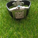 Cartier Santos Black Leather strap 100 Large White Dial Steel Men’s Watch W20107X7