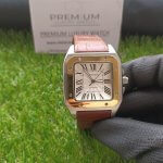Cartier Santos Rose Gold 100 Large White Dial  Brown Leather Belt Men’s Watch W20107X7