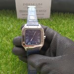 Cartier Santos Two Tone Large 39.8 mm Blue Dial Leather belt Men's Watch
