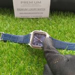 Cartier Santos Two Tone Large 39.8 mm Blue Dial Leather belt Men's Watch