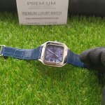 Cartier Santos Two Tone Large 39.8 mm Blue Dial Leather belt Men's Watch