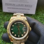 Rolex Day Date gold diamond 41MM President Fluted Bezel Shadow Green Dial Men’s Watch