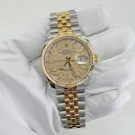 Rolex Datejust 41 Yellow Gold Steel Golden Palm Motif Dial Fluted Bezel Jubilee Bracelet 126233