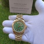 Rolex Day-Date Gold Green Dial 41MM Fluted Bezel President Bracelet Watch
