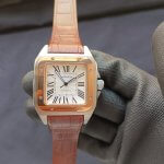 Cartier Santos Rose Gold 100 Large White Dial  Brown Leather Belt Men’s Watch W20107X7