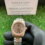 Womens Rolex with diamond bezel Datejust 31MM Steel And Rose Gold Chocolate Dial Wrist Watch