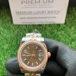 Womens Rolex with diamond bezel Datejust 31MM Steel And Rose Gold Chocolate Dial Wrist Watch