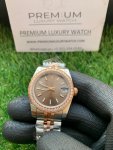 Womens Rolex with diamond bezel Datejust 31MM Steel And Rose Gold Chocolate Dial Wrist Watch