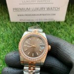 Womens Rolex with diamond bezel Datejust 31MM Steel And Rose Gold Chocolate Dial Wrist Watch