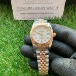 Rolex 31mm Datejust Diamond Bezel Two Tone Rose Gold/Steel Mop Dial Oyster Perpetual Watch