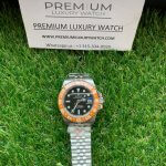 GMT Master II Black Dial Rolex Stainless Steel Orange Ceramic Bezel Jubilee Bracelet
