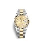 Rolex Datejust 41MM Yellow Gold Steel Golden Palm Motif Dial Fluted Bezel Oyster Bracelet 126233