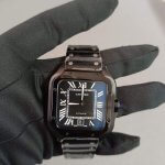 Santos De Cartier Black Large ADLC Steel Bracelet Wrist Watch