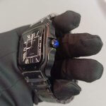 Santos De Cartier Black Large ADLC Steel Bracelet Wrist Watch