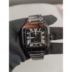 Santos De Cartier Black Large ADLC Steel Bracelet Wrist Watch