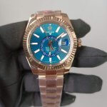 Rolex Sky-Dweller Rose Gold Blue Index Dial Fluted Bezel Oyster Bracelet 336935
