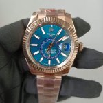 Rolex Sky-Dweller Rose Gold Blue Index Dial Fluted Bezel Oyster Bracelet 336935