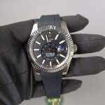 Rolex Sky-Dweller White Gold Bright Black Index Dial Fluted Bezel Oysterflex Rubber Strap 336239