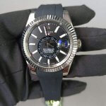 Rolex Sky-Dweller White Gold Bright Black Index Dial Fluted Bezel Oysterflex Rubber Strap 336239