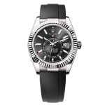 Rolex Sky-Dweller White Gold Bright Black Index Dial Fluted Bezel Oysterflex Rubber Strap 336239