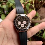 Rolex Daytona Rose Gold Ceramic Cosmograph Black Bezel & Dial Rubber Strap Watch